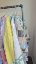 Load and play video in Gallery viewer, Light Blues Vintage Feed Sack Quilt Barn Coat Jacket - Fits up to Large to XL
