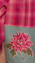 Load and play video in Gallery viewer, Bright Pink Cotton Plaid Metallic Thead Upcycled Aqua MCM Vintage Tablecloth Shirt
