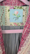 Load and play video in Gallery viewer, Upcycled Vintage Rose Bouquet &amp; Pink Quilt Square Bouclé Tweed Jacket Size 2
